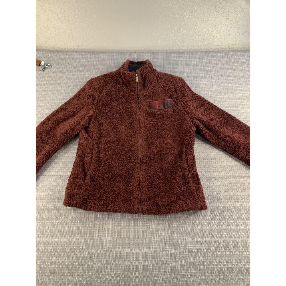 Pendleton Jacket Womens Large Brown Sherpa Fleece Full Zip Plaid Lined Pockets